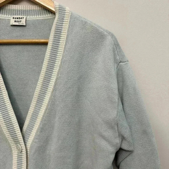 Sunday Best Lamora V-Neck Striped Button Front Cardigan Varsity Preppy Blue Sz S - Picture 6 of 16